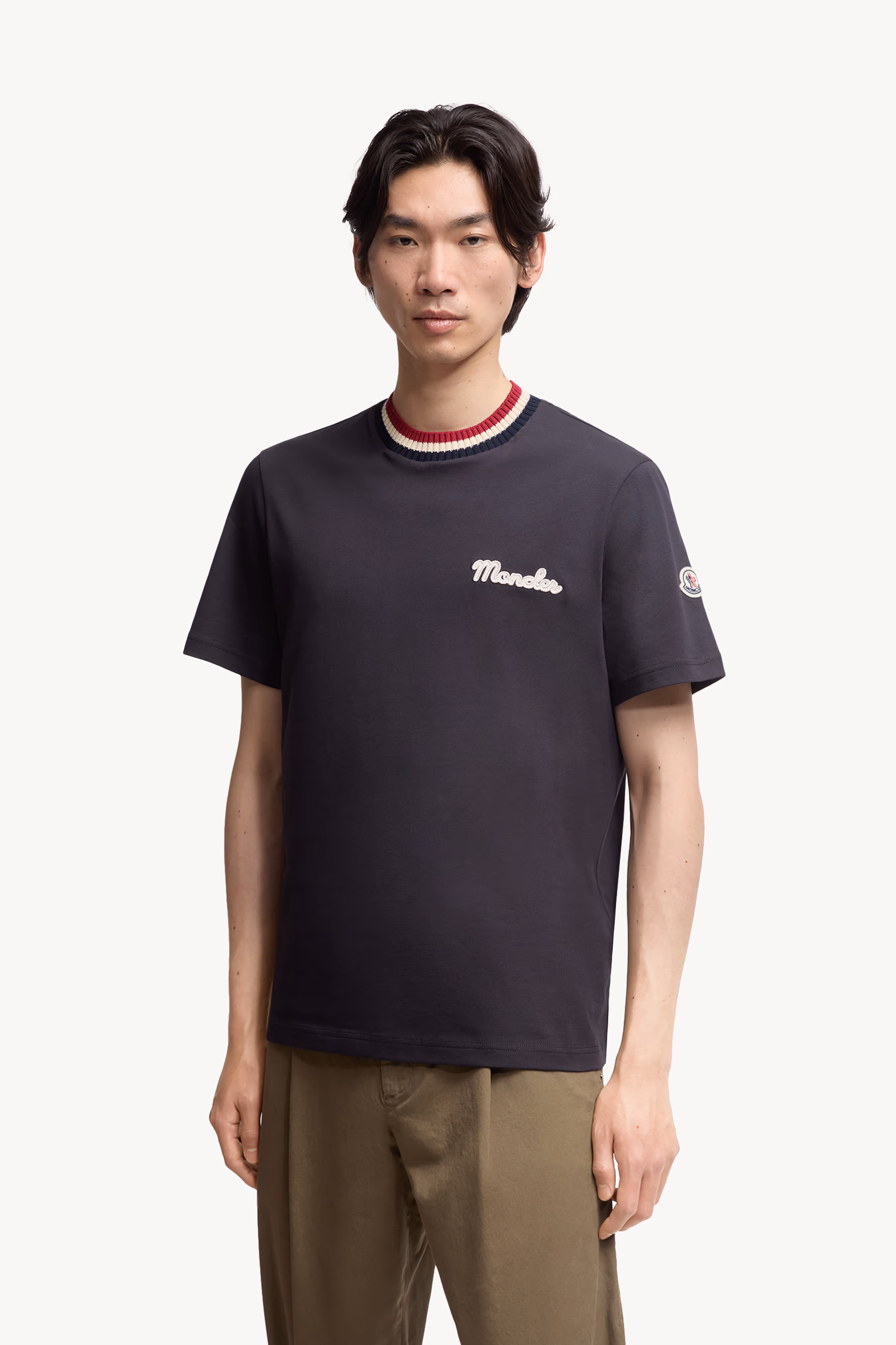 Embroidered Logo Cotton T-Shirt Men Navy Blue Moncler 3